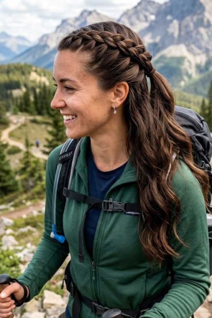 Half up twist camping hairstyle.