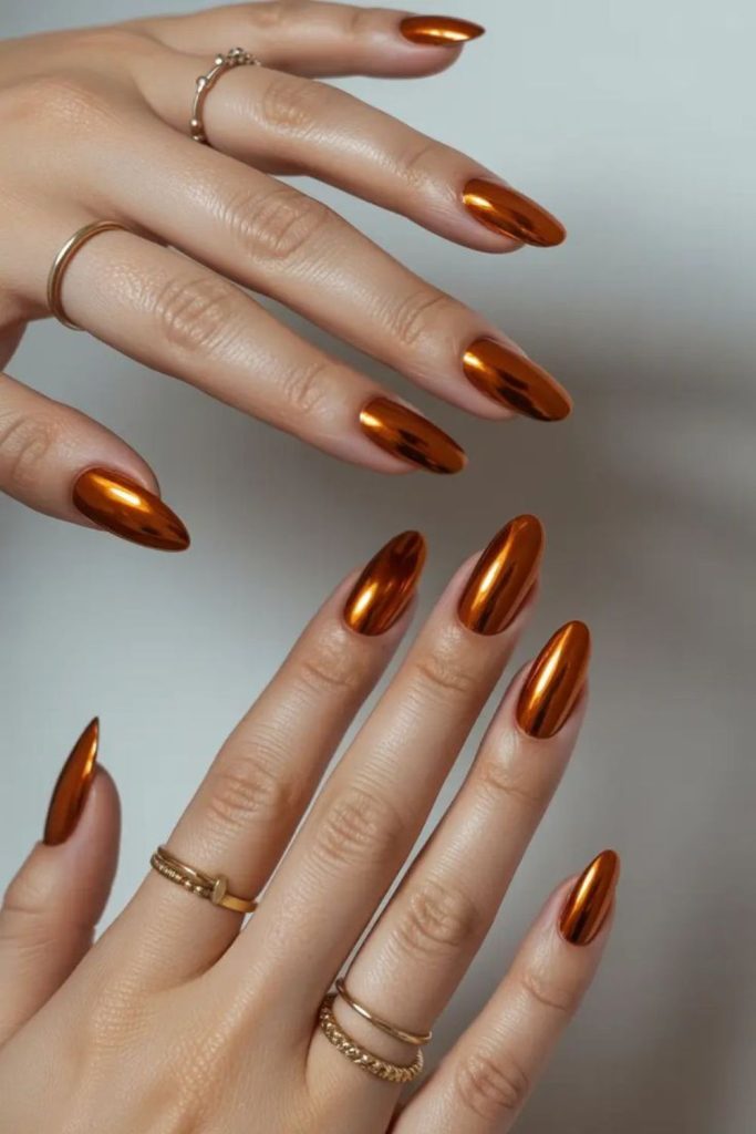 Honey bronze warm metallic glow nails