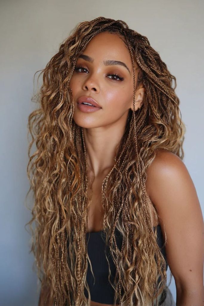 Honey silk wind flowing braids aesthetic