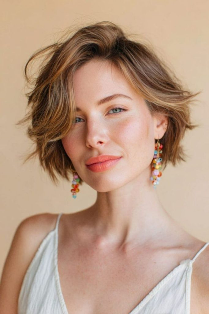 Layered honey bob with soft texture.