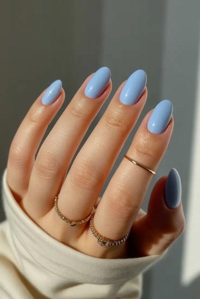 Ice blue frosted cool nail finish