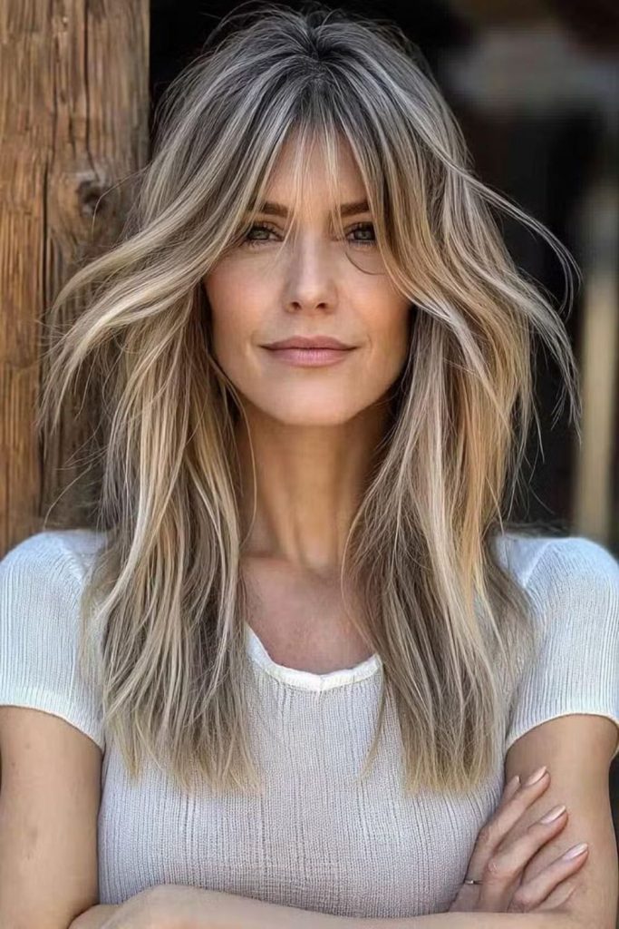 Ice latte sleek layered fringe cut