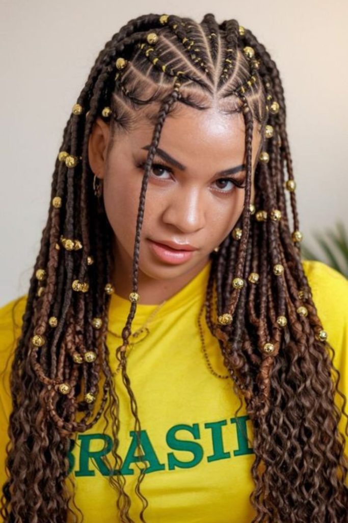 Radiant Fulani braids with sunflare crown geometry design