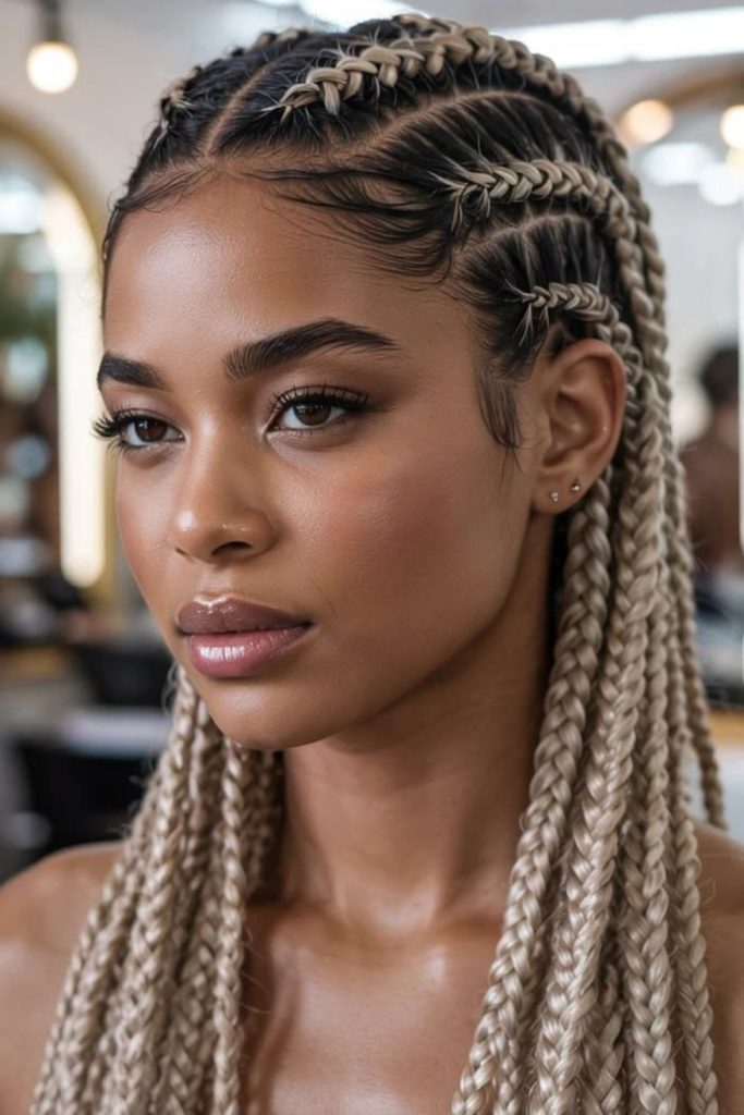 Platinum Fulani braids with icy crystal queen aesthetic
