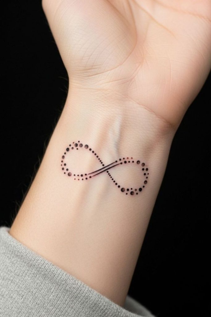 Tiny infinity symbol meaningful tattoo design.