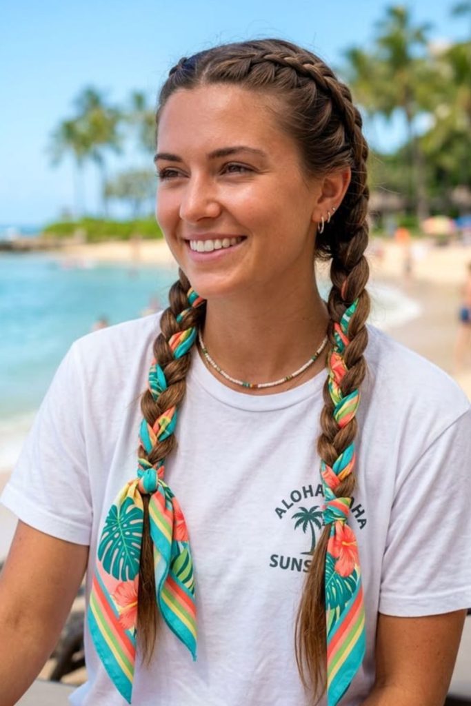 Scarf braid with colorful camp style.