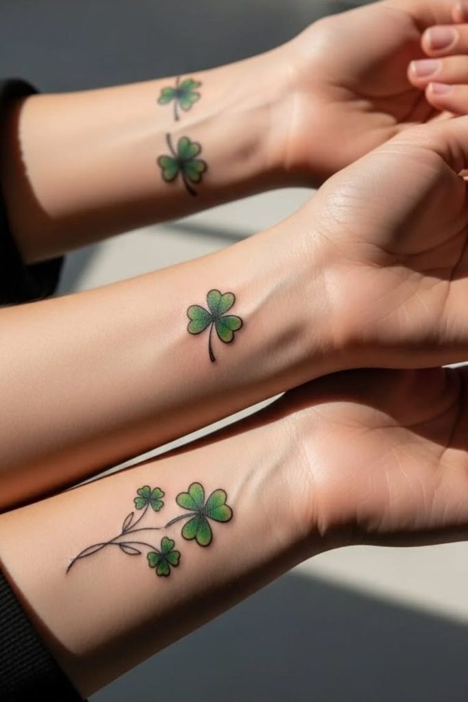 Tiny four leaf clover lucky tattoo.