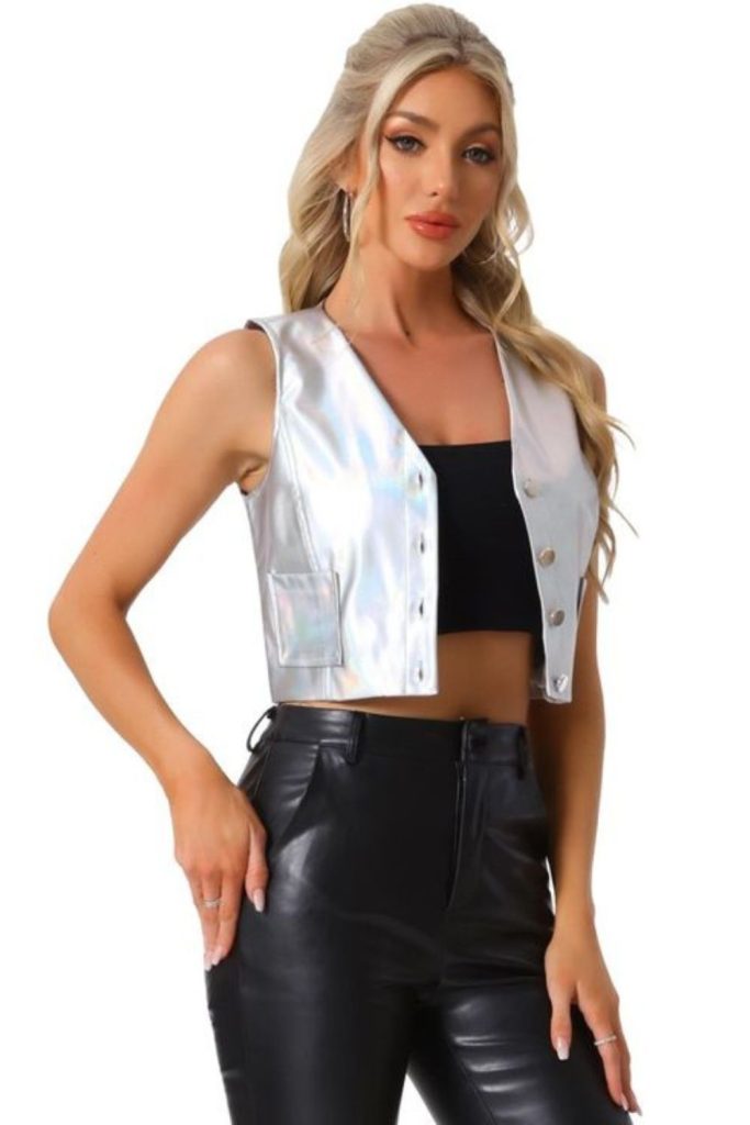 Metallic vest futuristic glam shiny fashion outfit