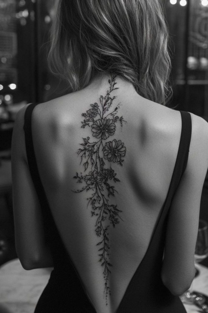 Midnight garden secret floral tattoo idea