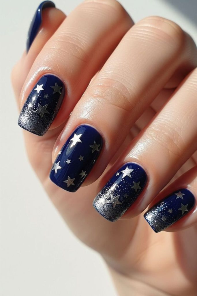 Midnight navy star parade nails.