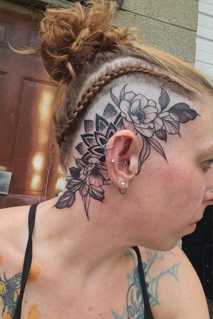 Rose garland hairline tattoo dark romance.