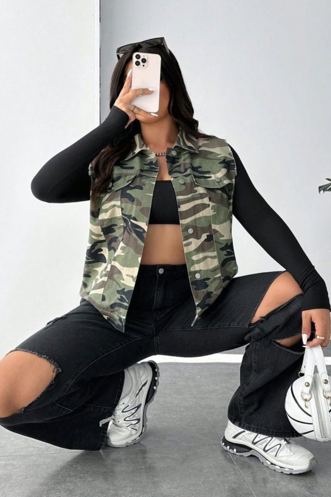 Military vest button structured command style outfit