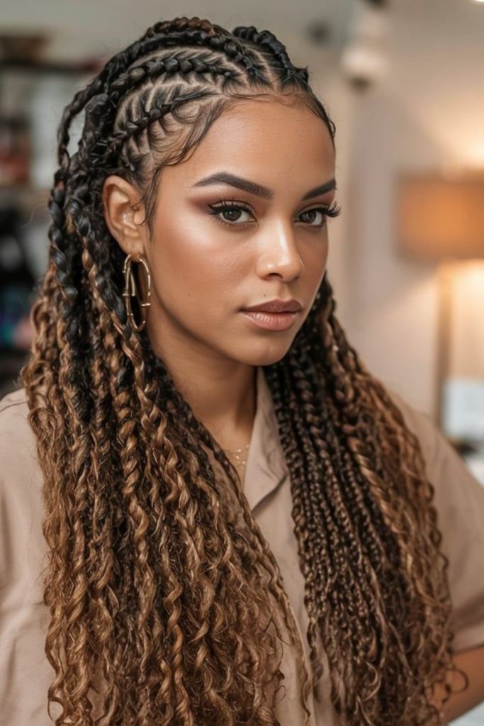 Flowing Fulani braids with mirage wave illusion texture