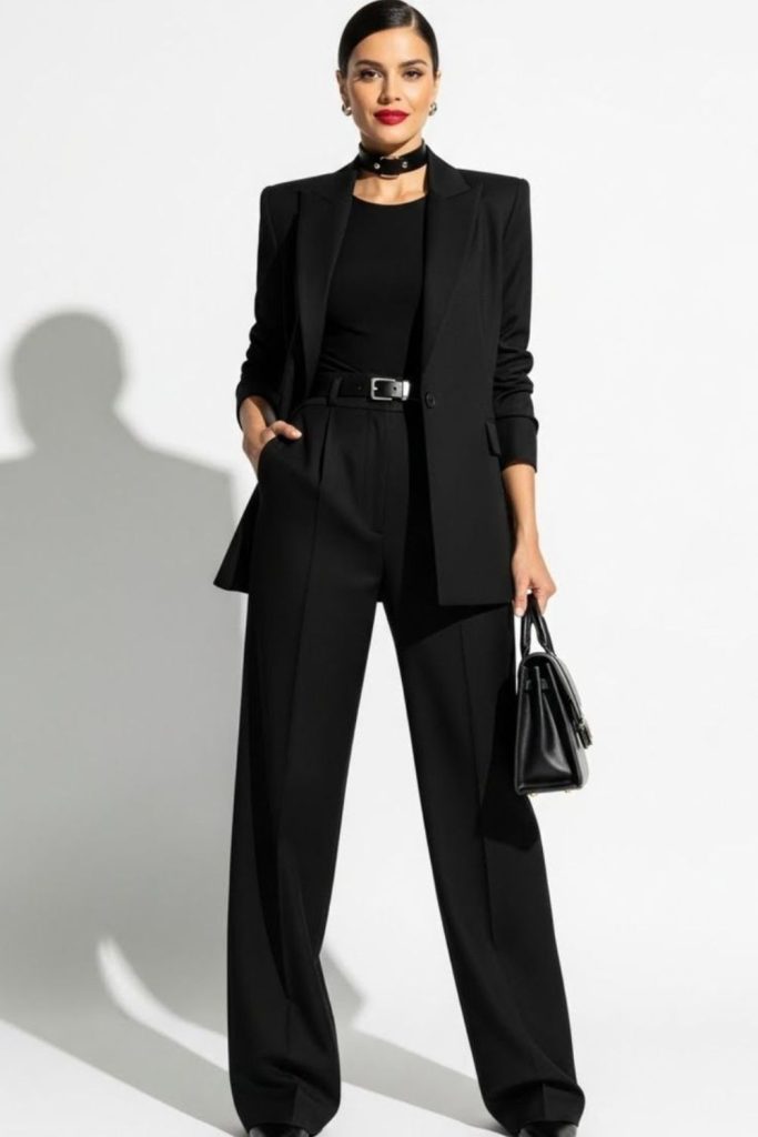 Black monochrome office luxury outfit