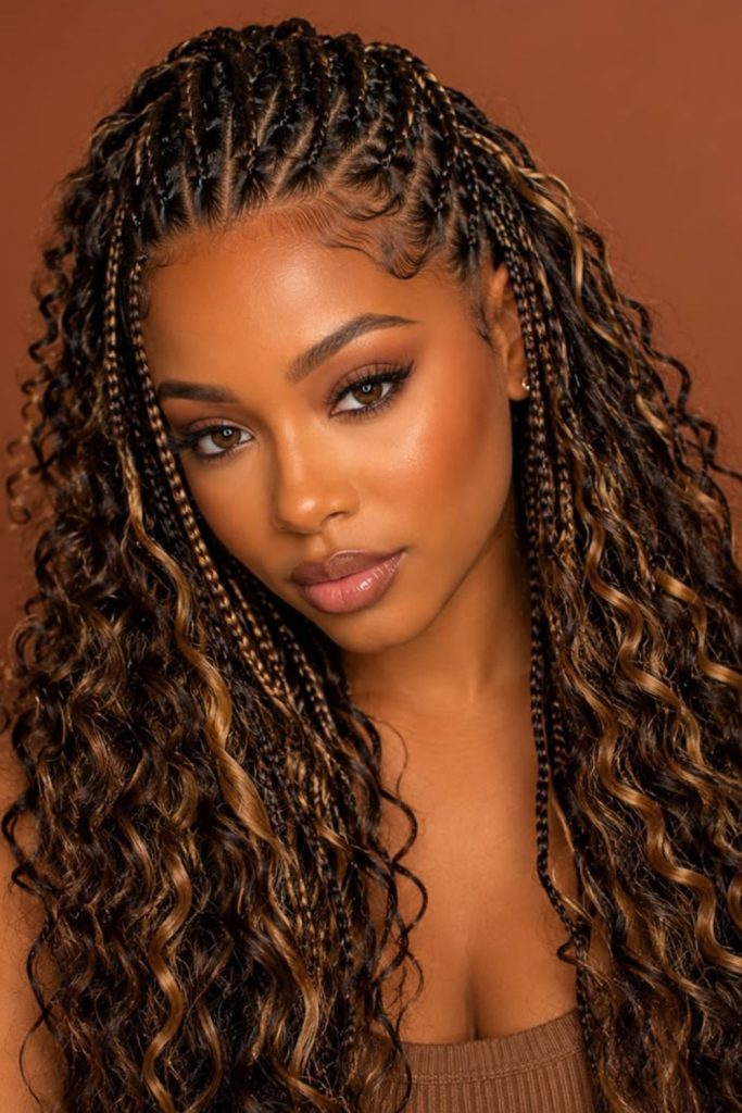 Soft Fulani braids with moonlit halo crown glow