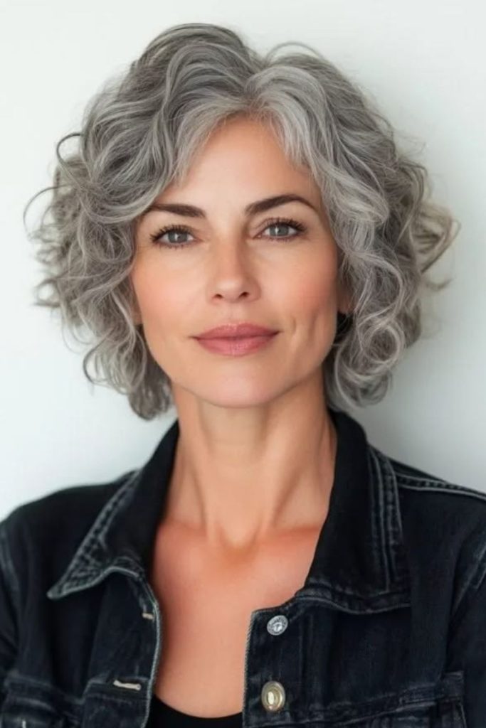Moonlit ringlet bob soft silver curls rounded shape