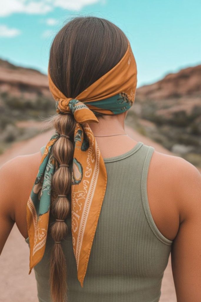 Bubble braid ponytail for outdoor fun.