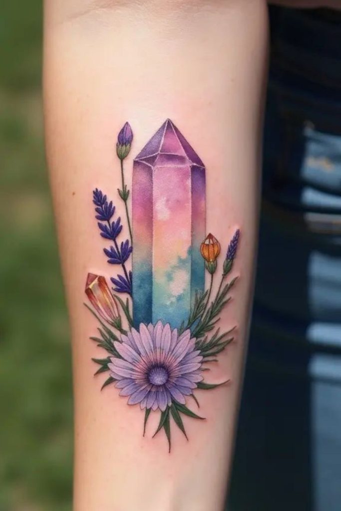Crystal prism energy geometric tattoo style