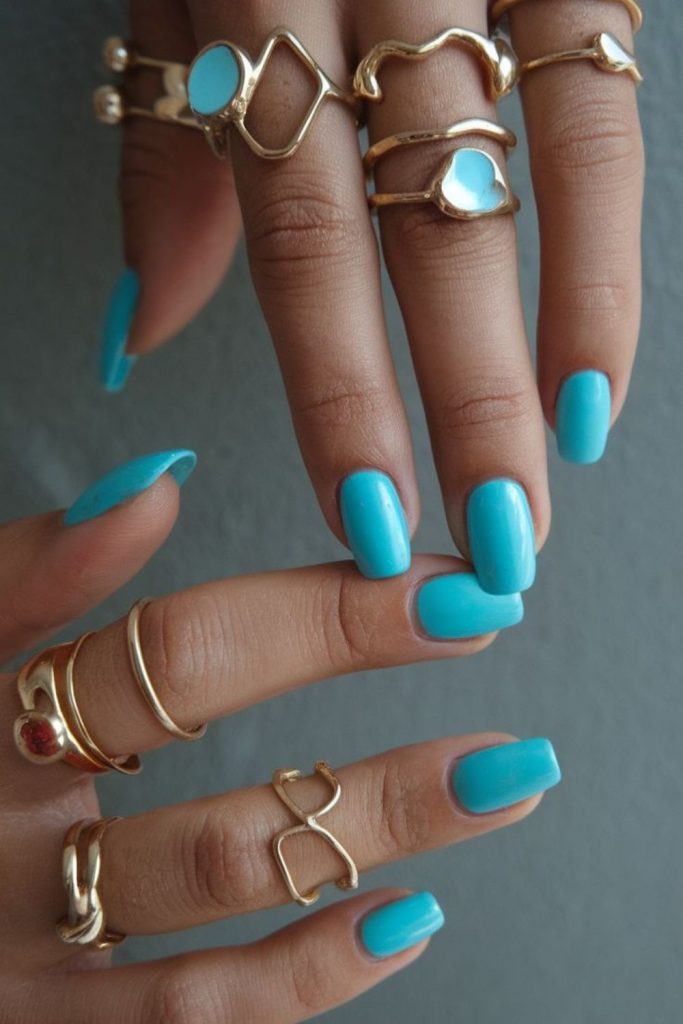 Teal ocean foam beach inspired nails