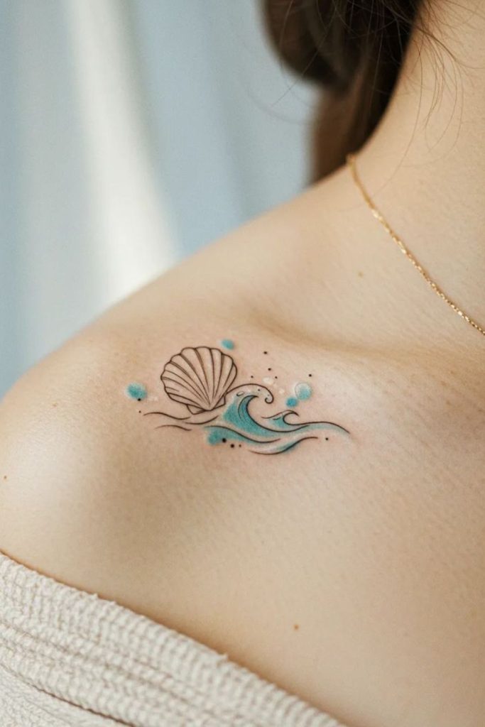 Shell ocean memory whisper tattoo concept