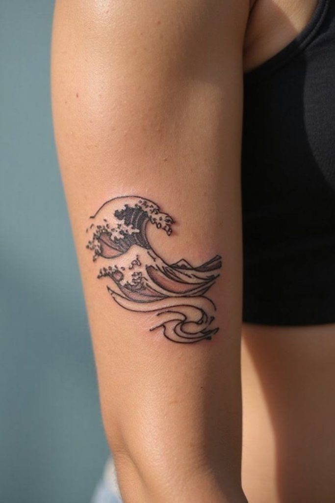 Small ocean wave minimalist tattoo design.