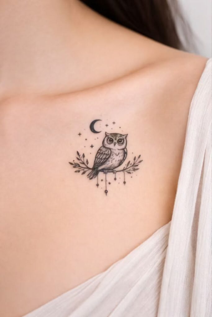 Owl wisdom night vision tattoo design