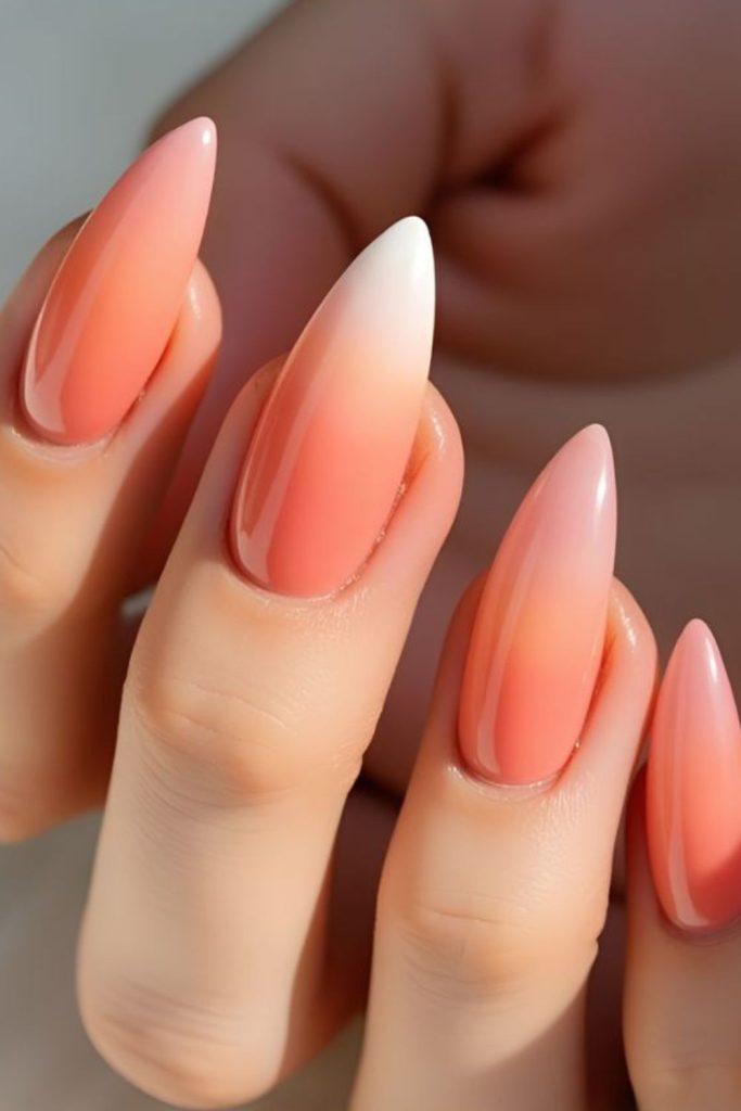 Peach sunset gradient warm summer nails