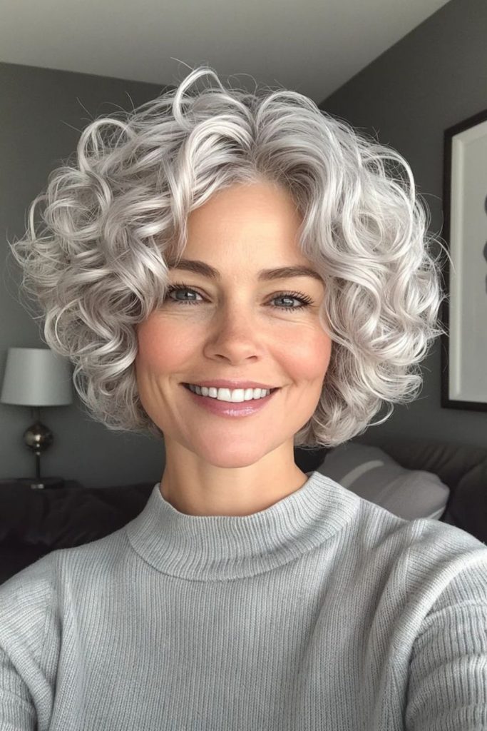 Pearl gray curls in crop.
