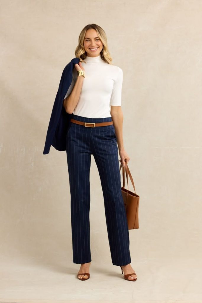 Pinstripe blazer professional office outfit