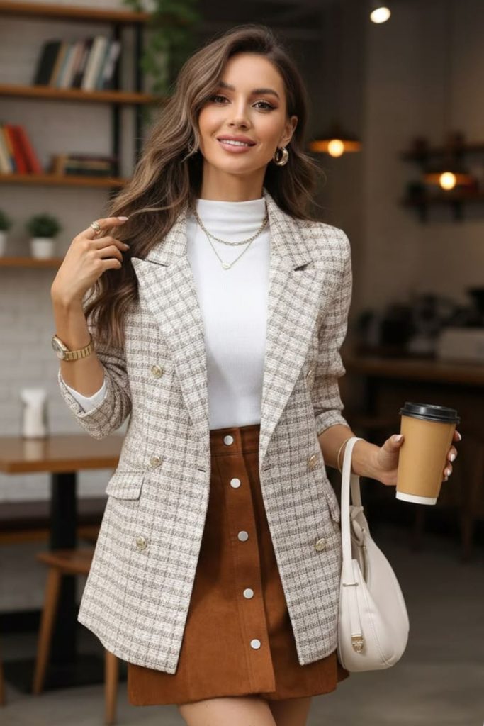 Plaid blazer business casual chic outfit