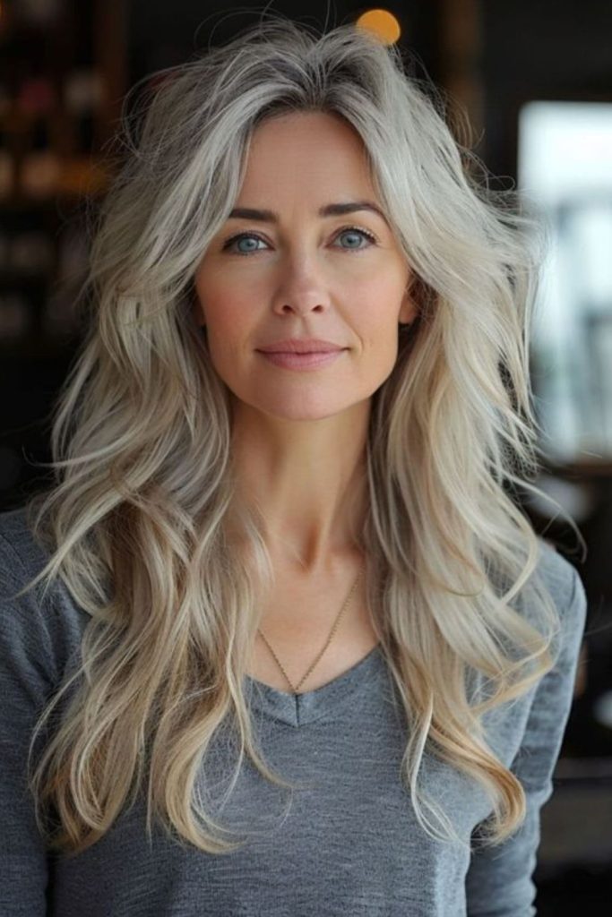 Platinum whisper airy layered bang style