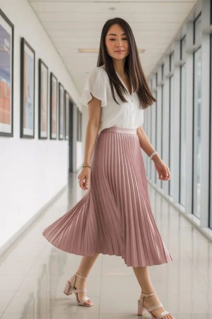 Pleated skirt office feminine outfit style
