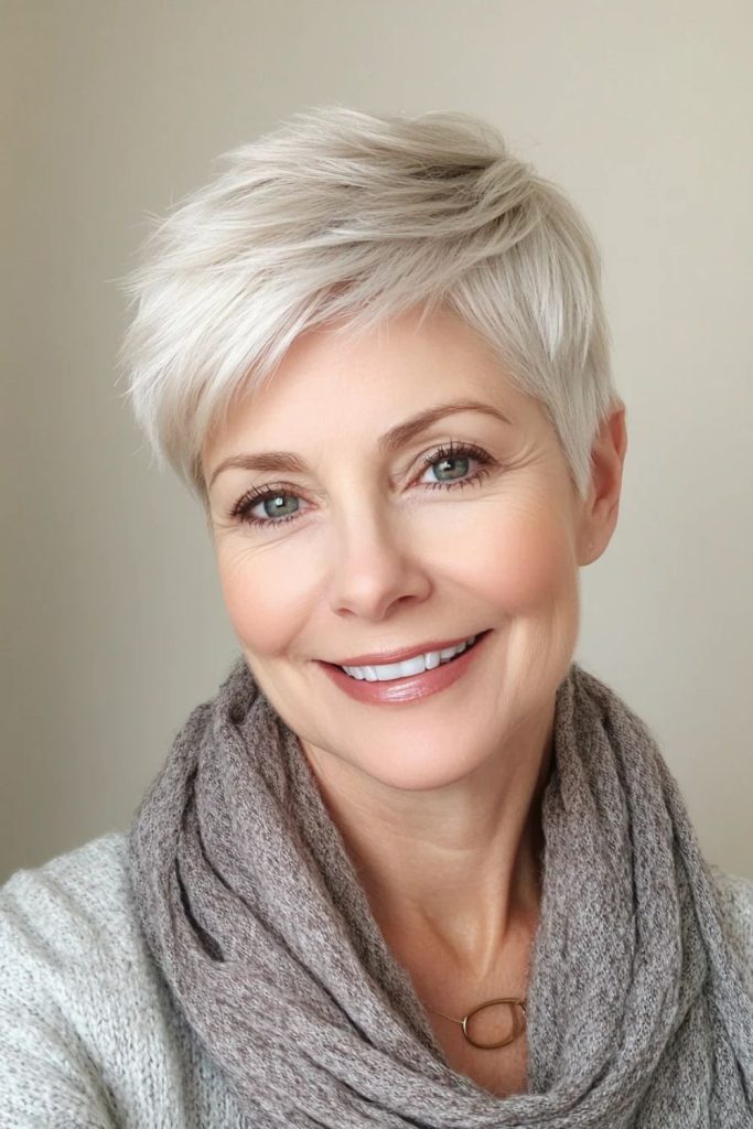 Elegant pixie with tapered sides.