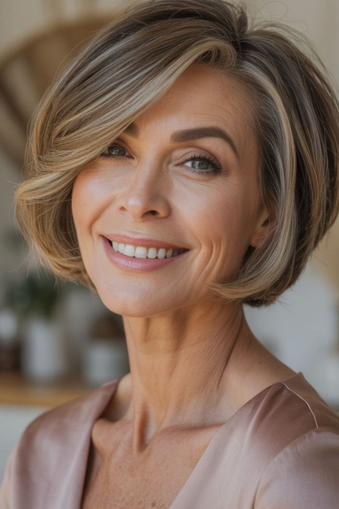 Crowned bob with soft layers.