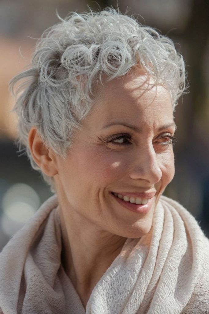 Radiant gray textured curly crop.