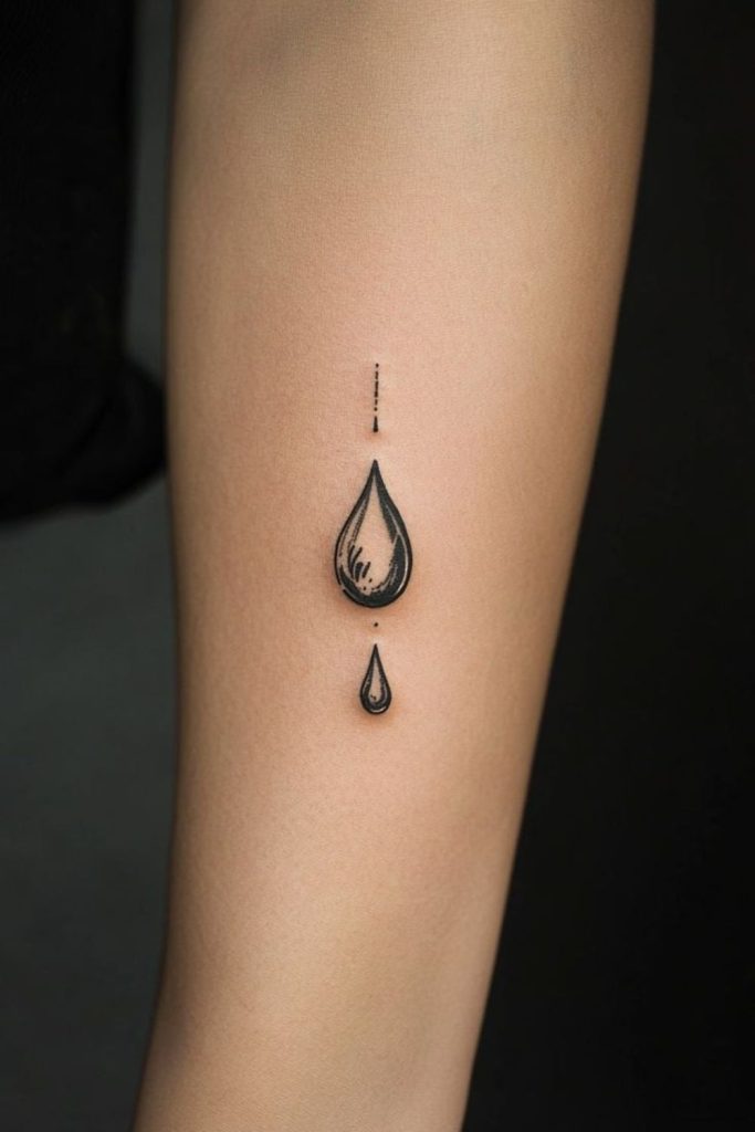Minimal raindrop tattoo with simple lines.
