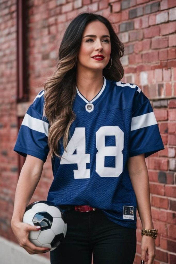 Vintage football jersey skinny jeans outfit