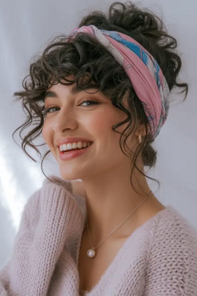 Cascading curls with embellished headband.