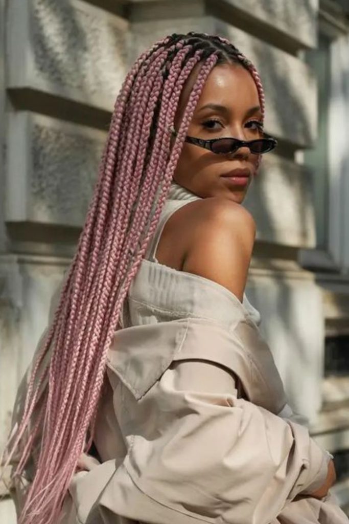 Elegant Fulani braids with rose gold soft shine