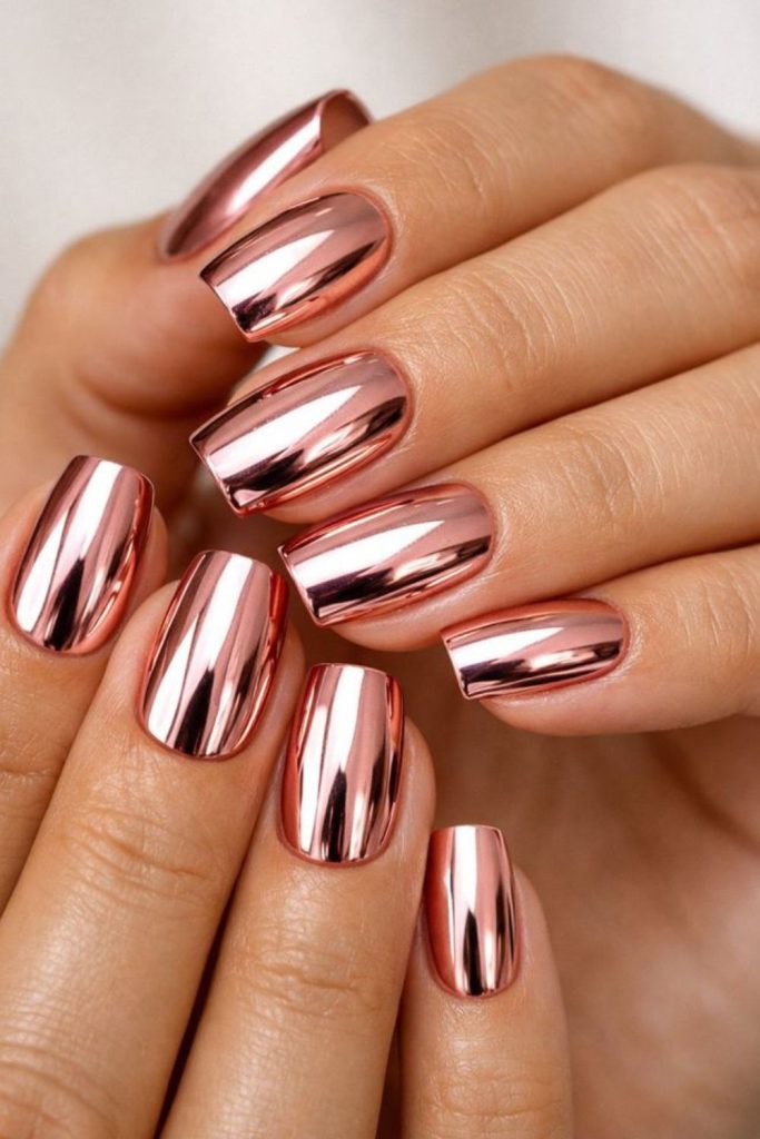 Rose gold mirror luxury shimmer nails