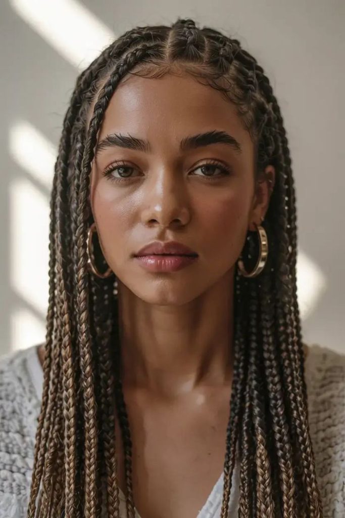 Elegant Fulani braids with golden royal nomad styling