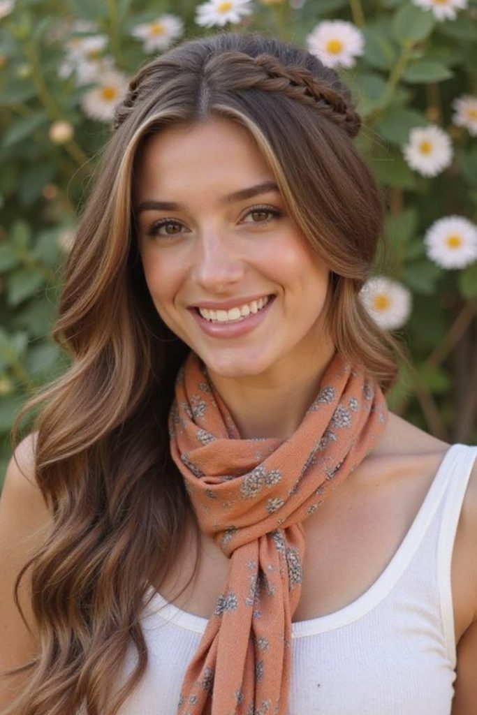 Braided headband hairstyle for camping.
