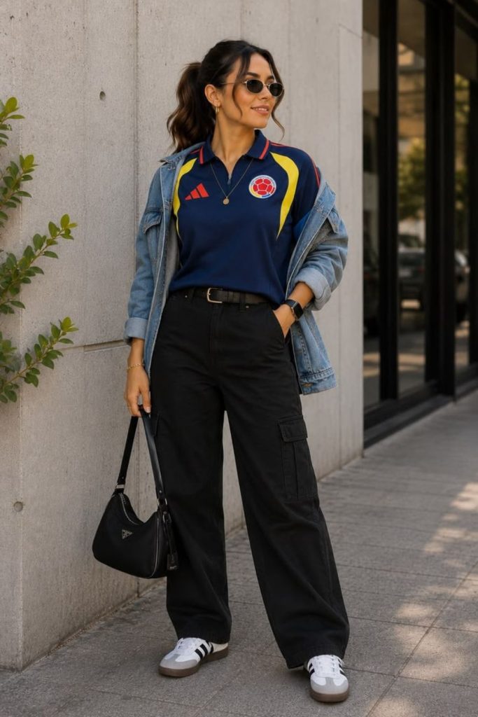 World Cup jersey denim jacket outfit