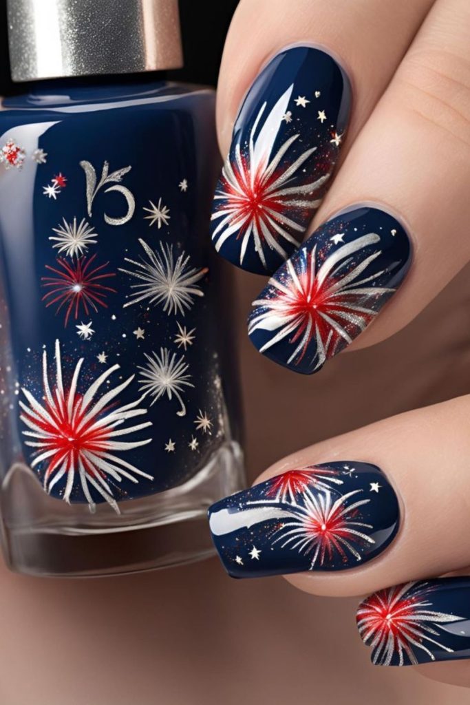 Sapphire fireworks sky celebration nails.