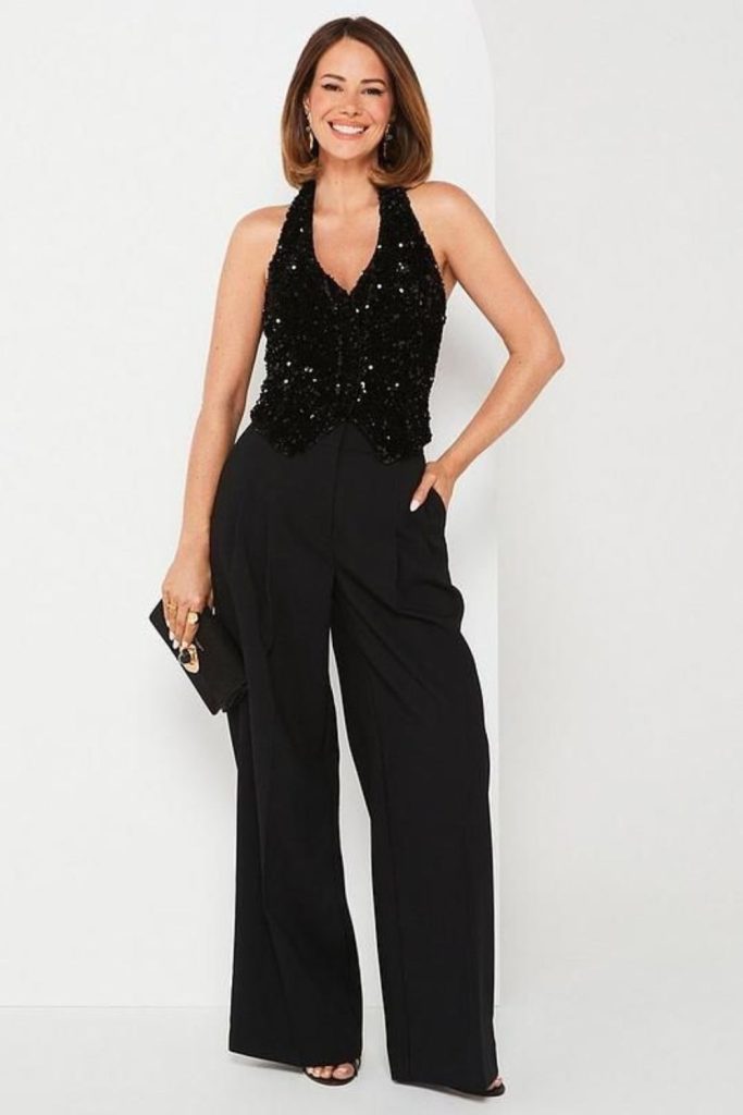 Satin vest elegant evening glow chic outfit