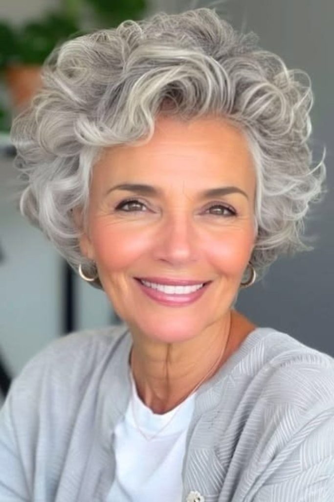 Satin silver curls in crop.