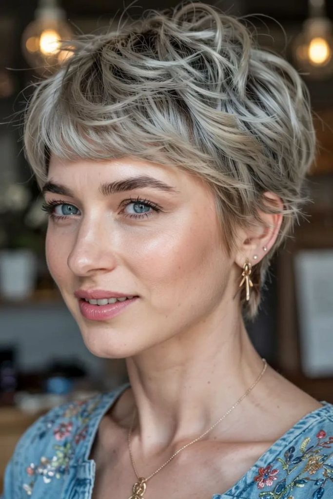 Soft silver crop with textured layers.