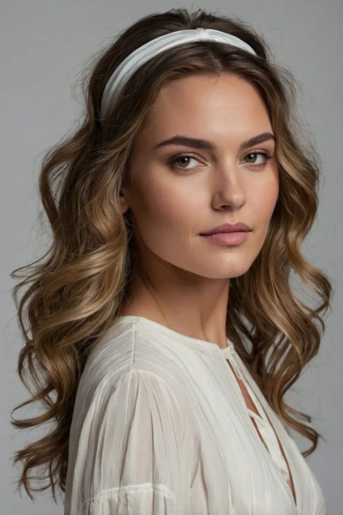 Silver headband with cascading glamorous curls.