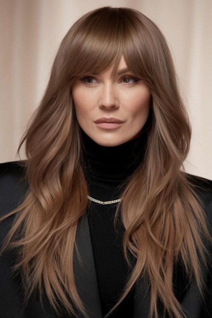 Smoky gold layered soft glamorous bangs