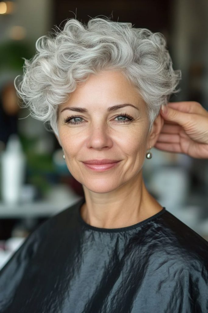 Tapered silver curls with texture.